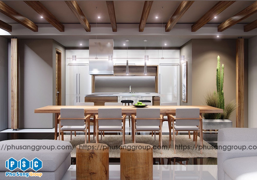 Thiết kế nội thất gỗ tự nhiên cho phòng ăn và phòng bếp
