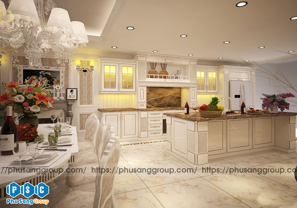 Thiết kế nội thất phòng bếp phong cách tân cổ điển