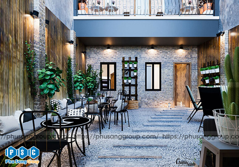 Thiết kế nội thất quán cà phê kết hợp ánh sáng tự nhiên và nhân tạo